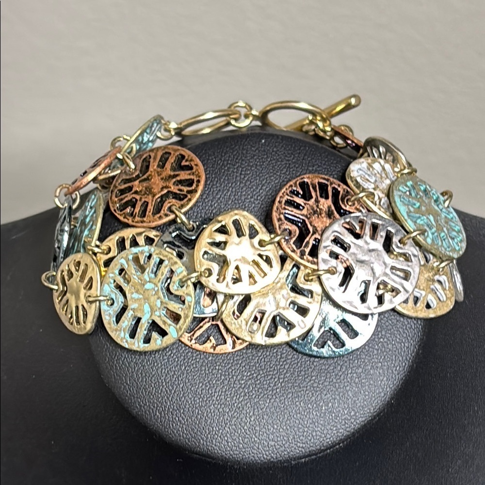 Chic Multitone Turquoise Boho Western Layered Coin Charm Bracelet